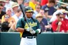 Phoenix, AZ, USA; Oakland Athletics designated hitter Manny Ramirez against the Los Angeles Angels during a spring training game at Phoenix Municipal Stadium. Credit: Mark J. Rebilas-US PRESSWIRE